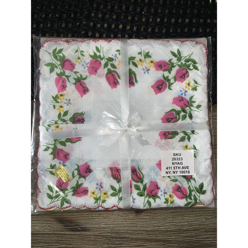 Vintage Floral Corner Scalloped Edge Hanky Handkerchief Bundle Set Of 12 - 12"